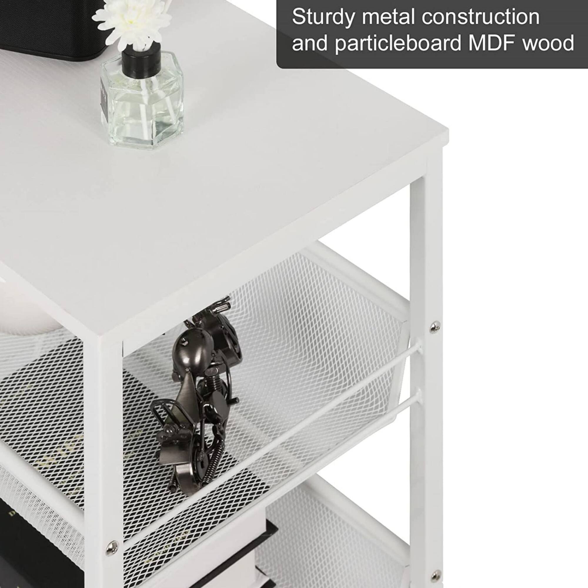 White 3-Tier Kitchen Storage Rolling Utility Cart with Wood Top